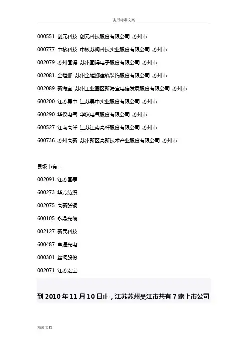 苏州吴江上市企业