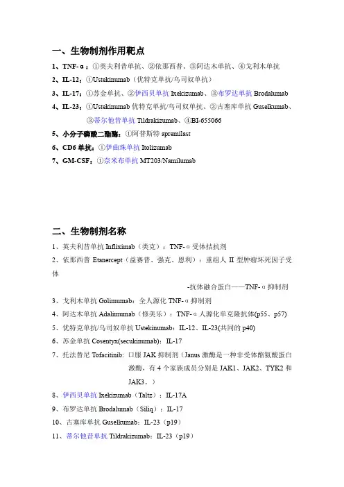 治疗银屑病的生物制剂