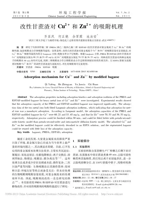 改性甘蔗渣对Cu_2_和Zn_2_的吸附机理