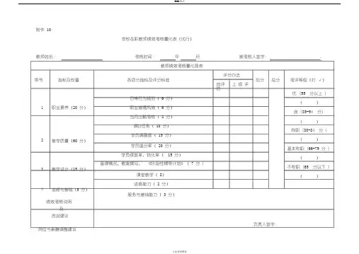 学校在职教师绩效考核量化表
