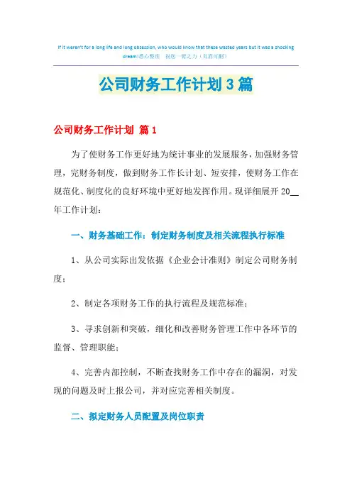 2021年公司财务工作计划3篇