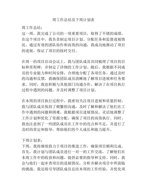 周工作总结及下周计划表