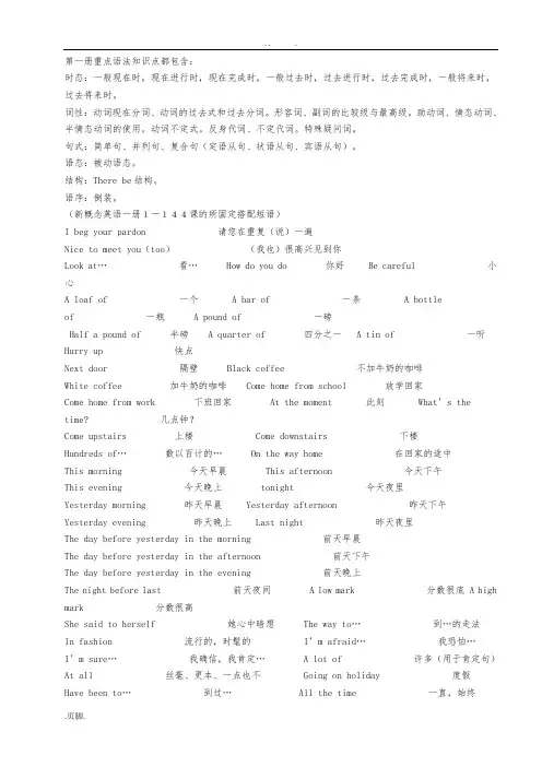 最全的新概念英语第一册语法汇总