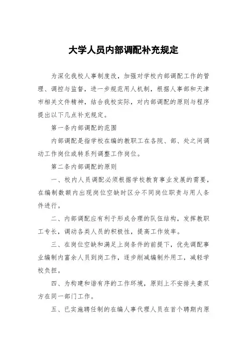 大学人员内部调配补充规定