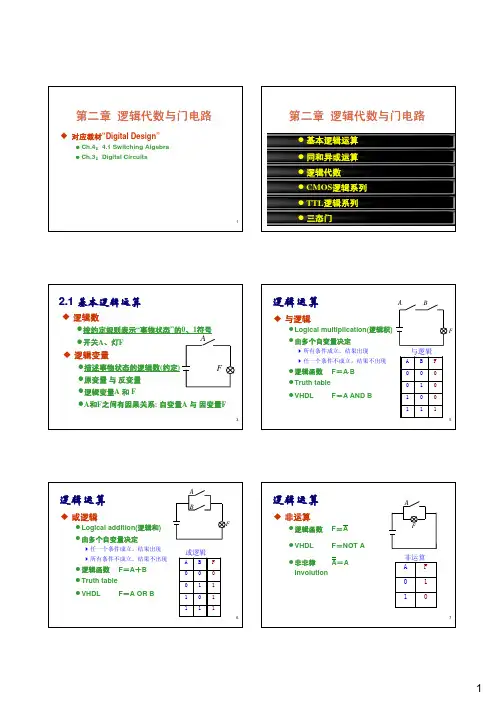 《数字逻辑电路》课件02逻辑代数与门电路