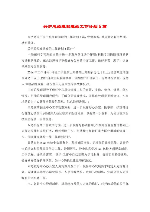 关于总经理助理的工作计划5篇