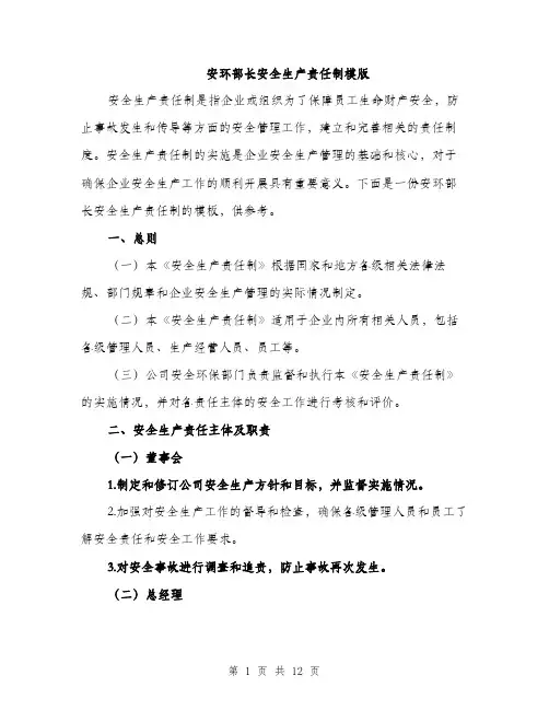 安环部长安全生产责任制模版（三篇）
