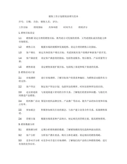 销售工作计划绩效表填写范本