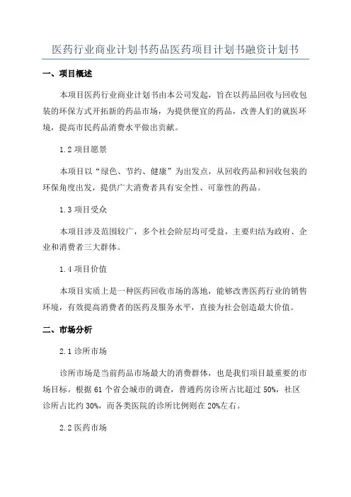 医药行业商业计划书药品医药项目计划书融资计划书