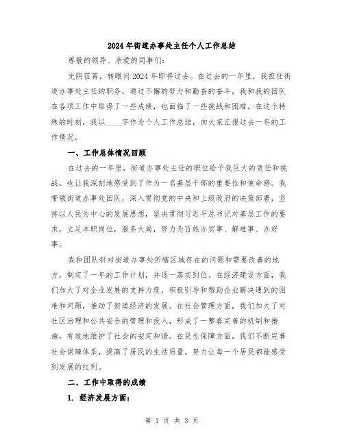 2024年街道办事处主任个人工作总结