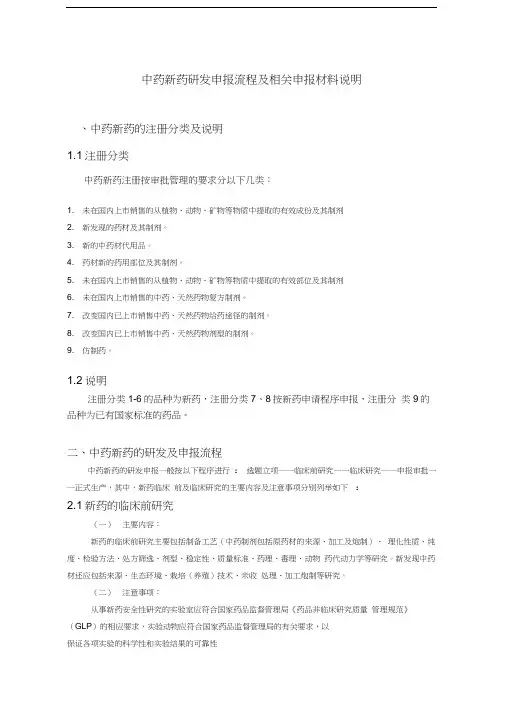 中药新药研发申报流程及相关材料说明