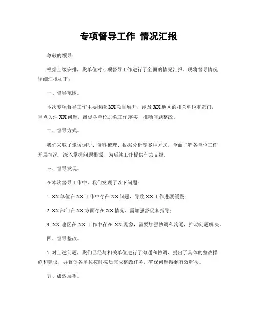 专项督导工作 情况汇报