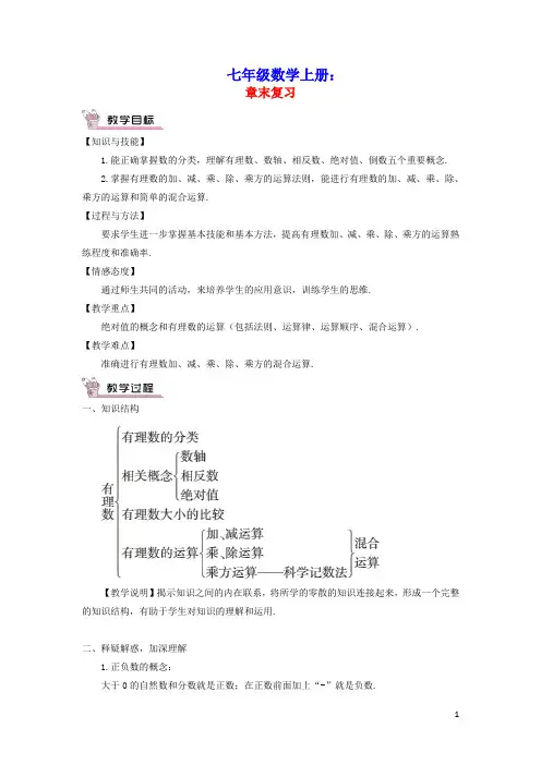 七年级数学上册第1章有理数章末复习教案新版湘教版