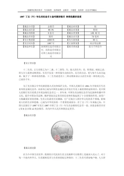 1997 丁丑(牛)年生肖纪念币5盎司圆形银币 深受收藏者喜爱