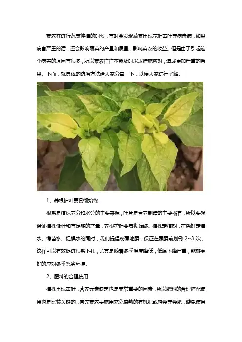蔬菜花叶黄叶等病毒病如何防治
