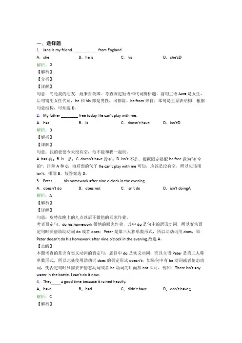 石家庄市初三下英语常用语法知识——名词经典复习题(含答案)