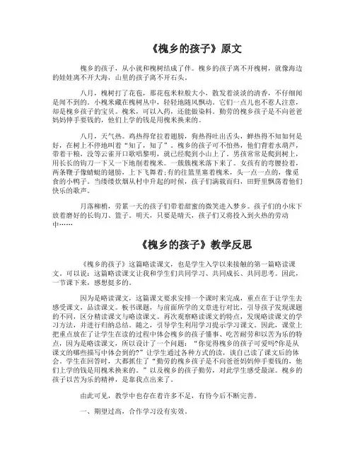 人教版三年级语文上册第4课槐乡的孩子
