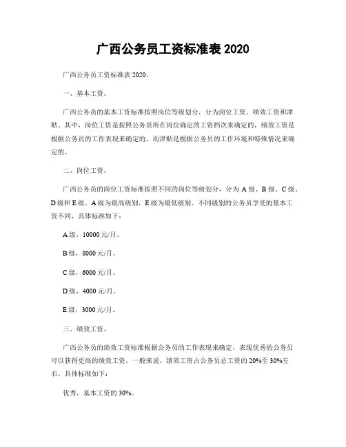 广西公务员工资标准表2020