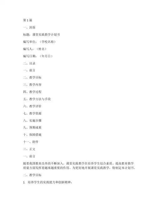 课堂实践教学计划书模板(3篇)
