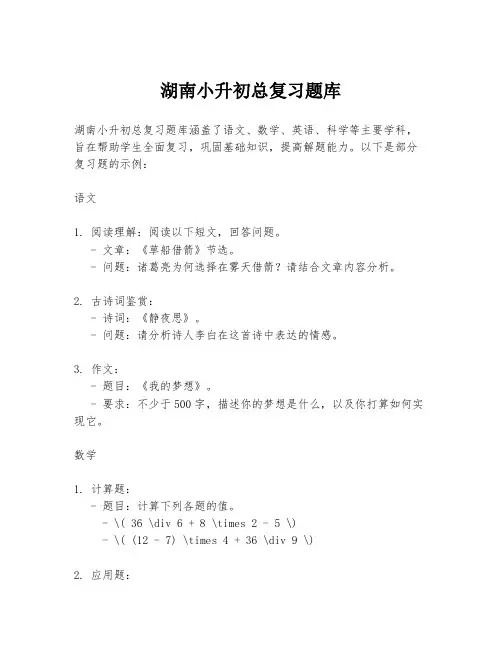湖南小升初总复习题库