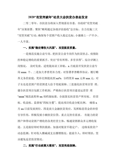 2020“攻坚突破年”动员大会扶贫办表态发言
