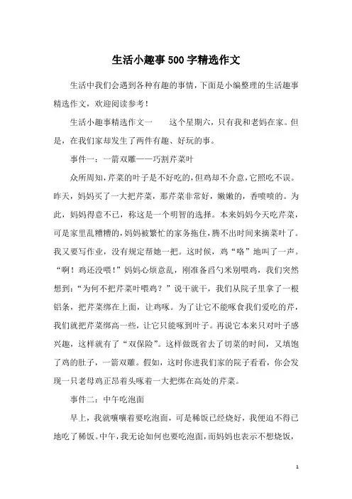 生活小趣事500字精选作文