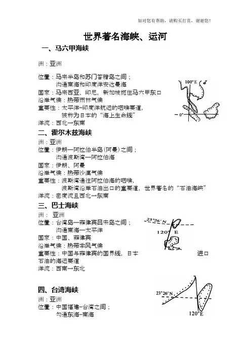 世界著名海峡运河【地理复习精品附地图】