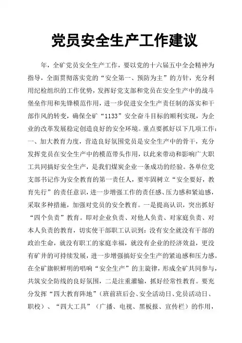 党员安全生产工作建议