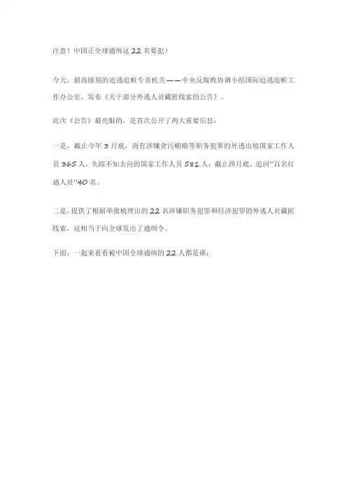 注意!中国正全球通缉这22名要犯