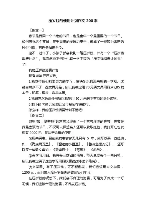 压岁钱的使用计划作文200字
