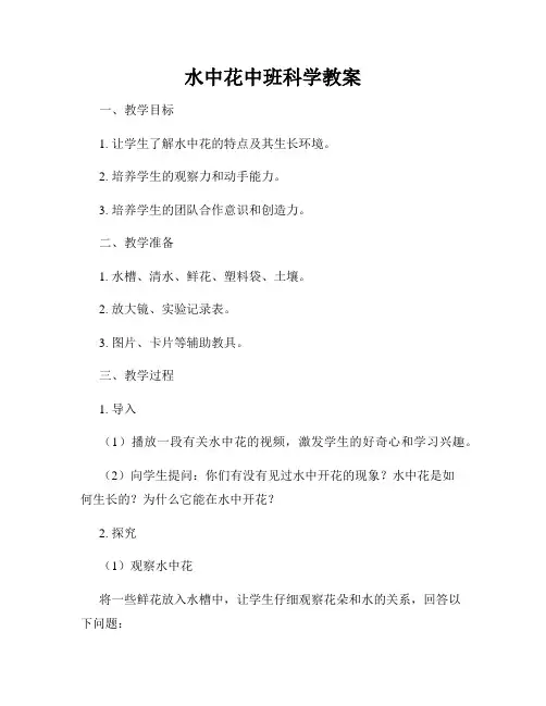 水中花中班科学教案