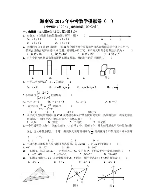 海南省2015年中考数学模拟卷(一)