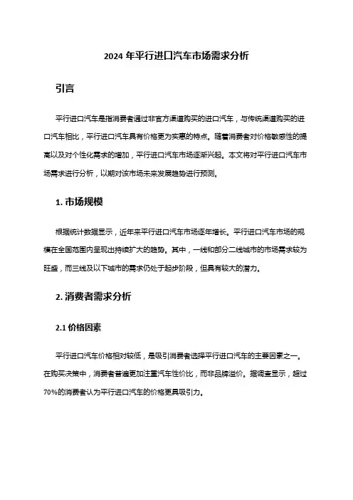 2024年平行进口汽车市场需求分析