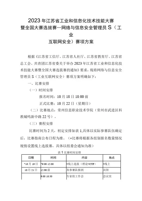 2023年江苏省工业和信息化技术技能大赛暨全国大赛选拔赛--网络与信息安全管理员S(工业互联网安全)