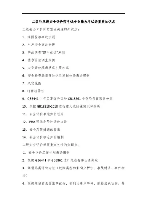 二级和三级安全评价师考试专业能力考试的重要知识点