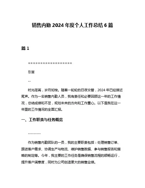 销售内勤2024年度个人工作总结6篇