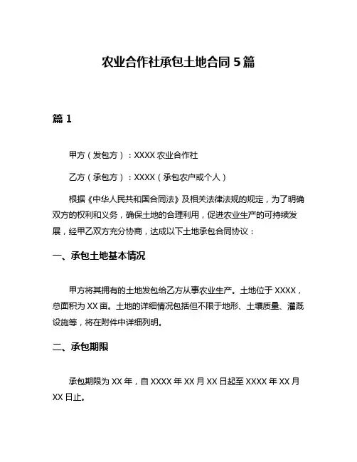 农业合作社承包土地合同5篇