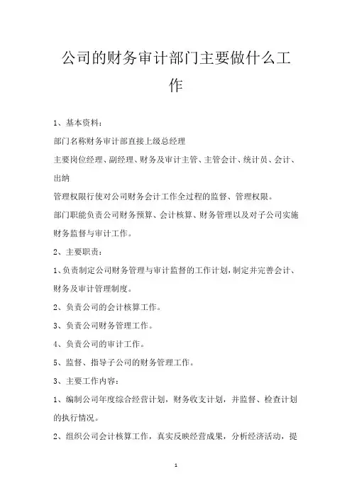 公司的财务审计部门主要做什么工作