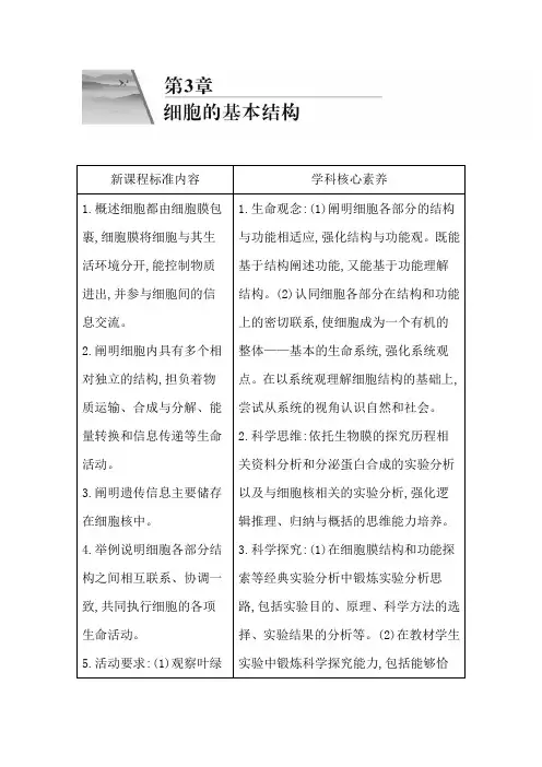 新人教(2019)生物必修1学案：第3章 细胞的基本结构 第1节 细胞膜的结构和功能