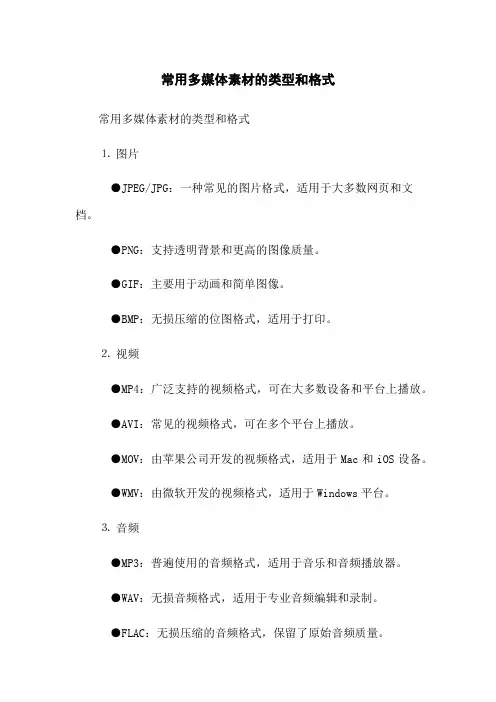 常用多媒体素材的类型和格式