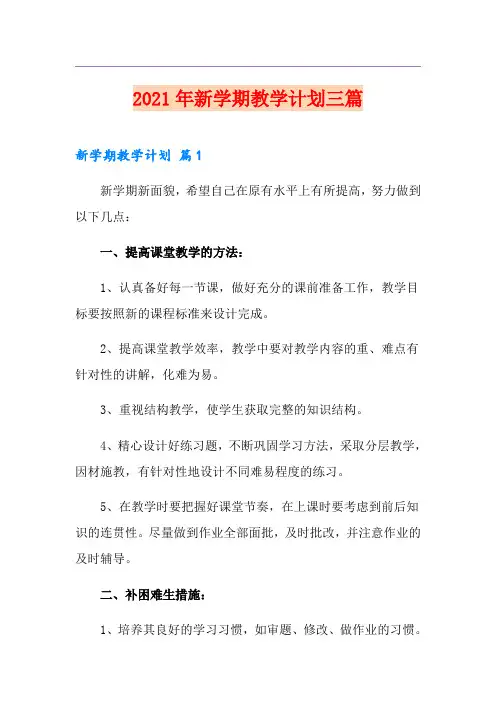 2021年新学期教学计划三篇
