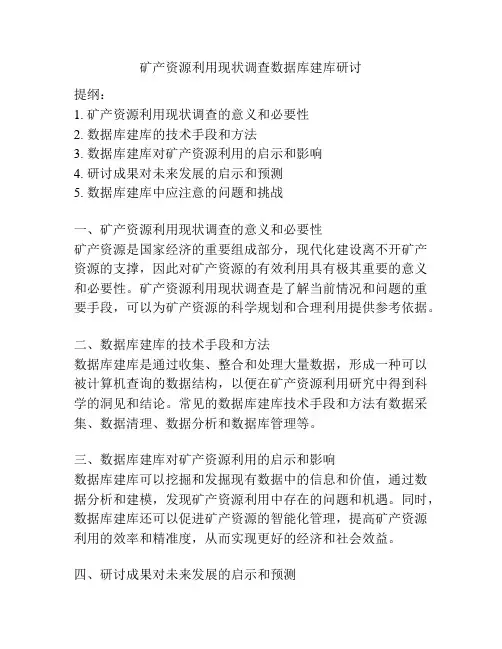 矿产资源利用现状调查数据库建库研讨