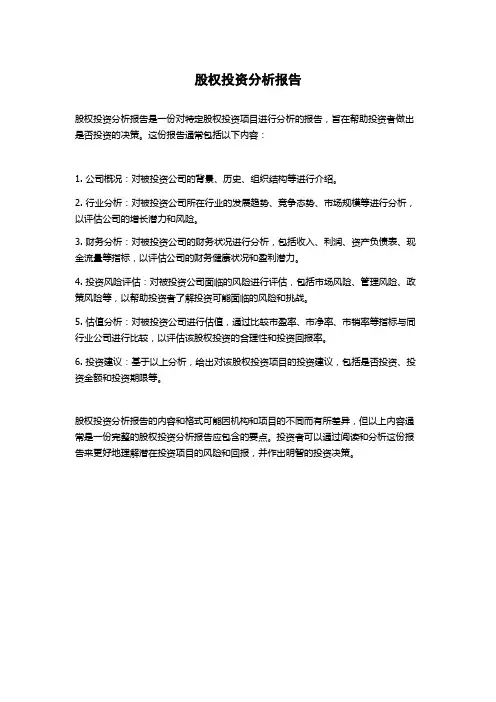 股权投资分析报告