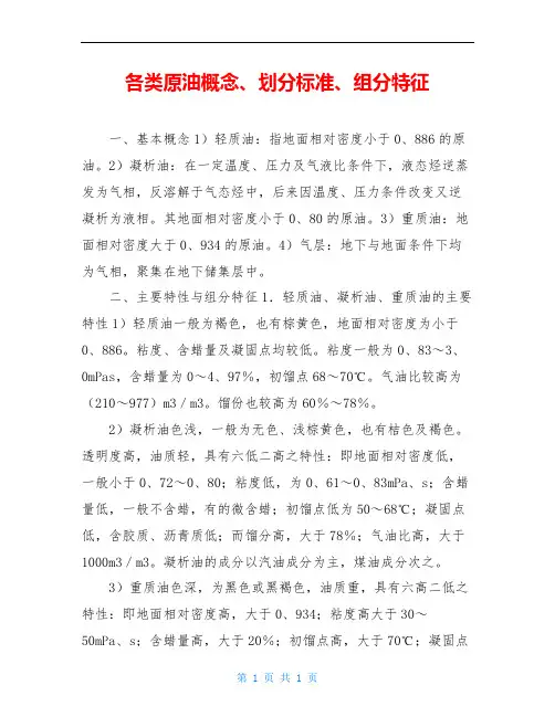 各类原油概念、划分标准、组分特征