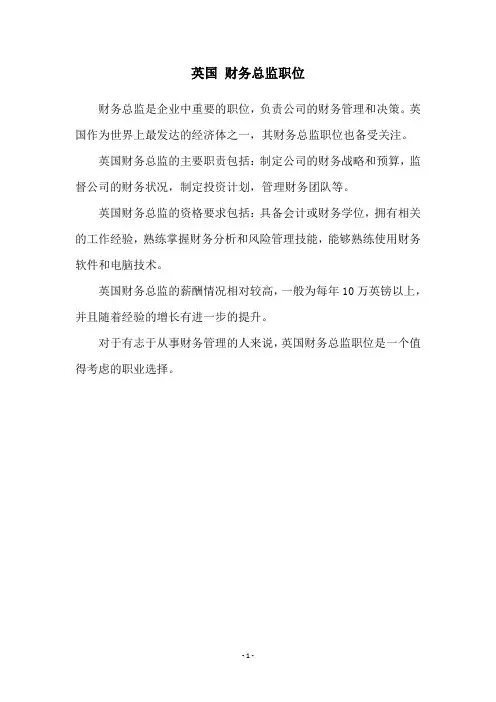 英国 财务总监职位