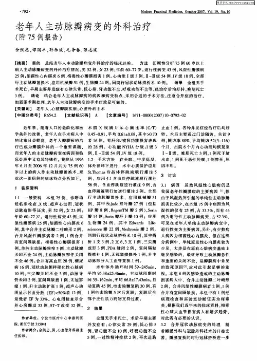 老年人主动脉瓣病变的外科治疗(附75例报告)