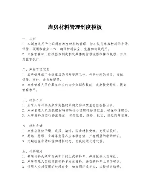 库房材料管理制度模板
