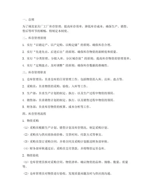 家具厂工厂库存管理制度