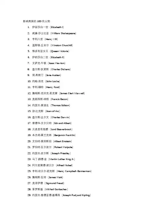 影响英国的100位人物