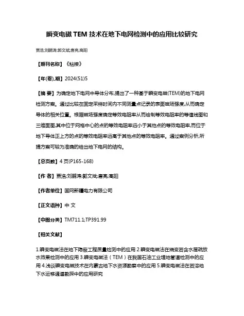 瞬变电磁TEM技术在地下电网检测中的应用比较研究